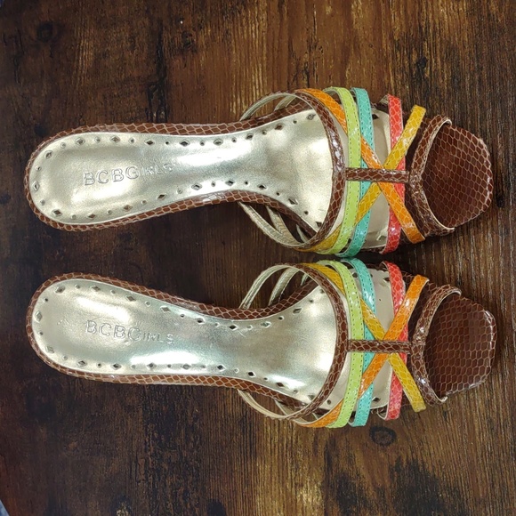 BCBGirls "Elliot" Multi Color Strappy Snakeskin Stiletto Slides - Picture 2 of 14